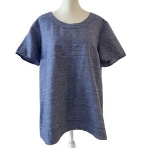 Ellen Tracy Linen Short Sleeve Blue Textured Tunic Top Women’s Size Large